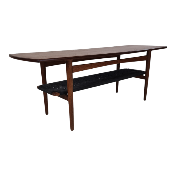 Sofabord med hylde i Sort snoreflet | Teak