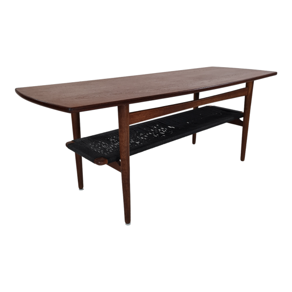 Sofabord med hylde i Sort snoreflet | Teak