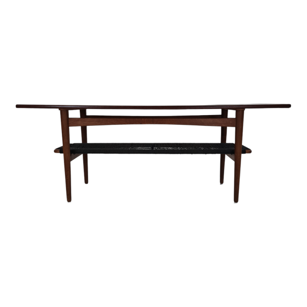 Sofabord med hylde i Sort snoreflet | Teak