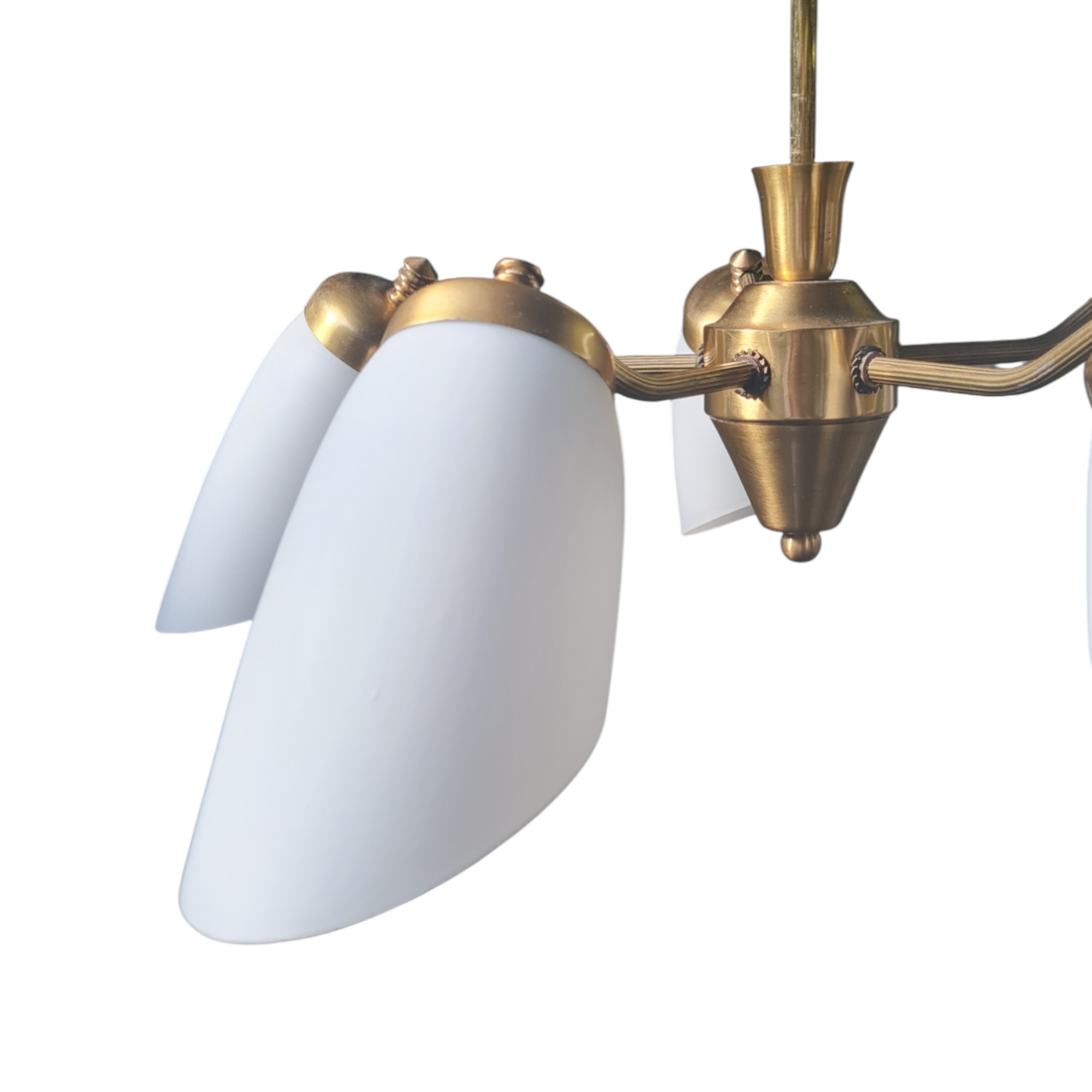 Flot retro lysekrone med 5 blus | Dansk lampeproducent | Messing & Opalglas