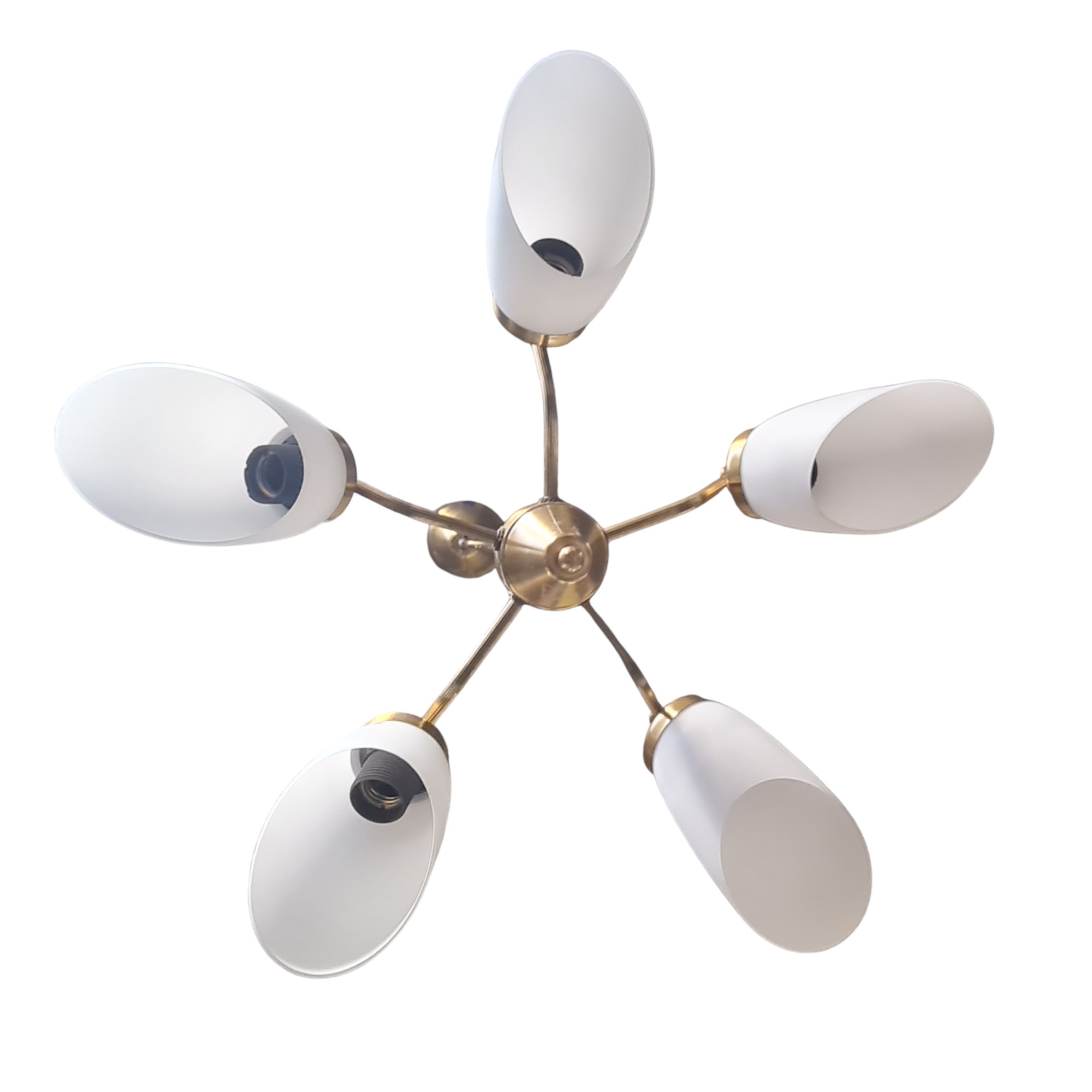 Flot retro lysekrone med 5 blus | Dansk lampeproducent | Messing & Opalglas