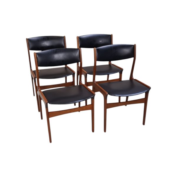 4 Spisebordsstole | Nova Møbler | Teak & sort kunstlæder | Nypolstret