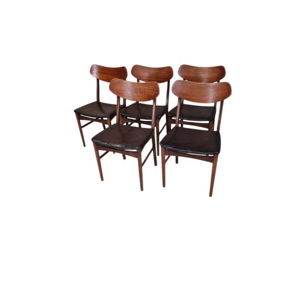 5 Spisebordesstole | Dansk design | Bejdset bøg & teak polstret med læder