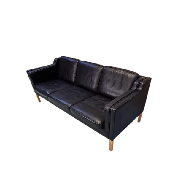 3-Personers sofa | Tilskrevet Børge Mogensen |  Sort læder