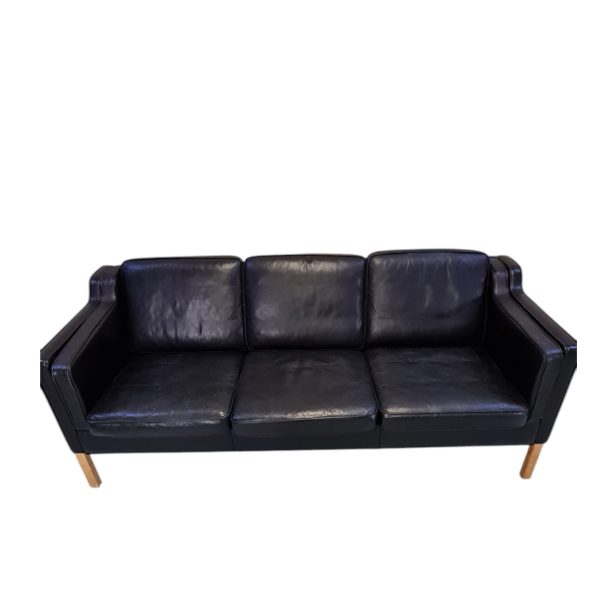 3-Personers sofa | Tilskrevet Børge Mogensen |  Sort læder