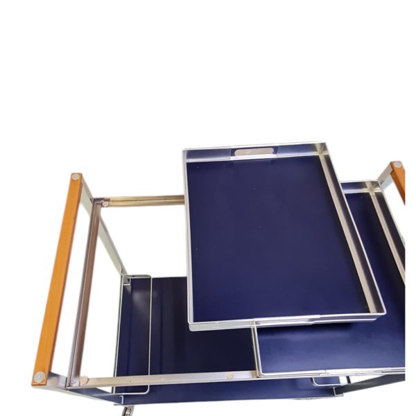 Barvogn med 2 aftagelige bakker | Italiensk design | Aluminium, sort formica & bøg