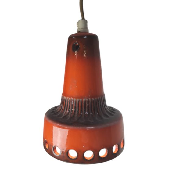 Retro keramik lampe | Keramik med orange glasur med brune nuancer