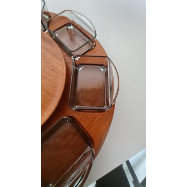 Stort kabaretfad med 8 skåle model 210 | Digsmed | Teak og glas