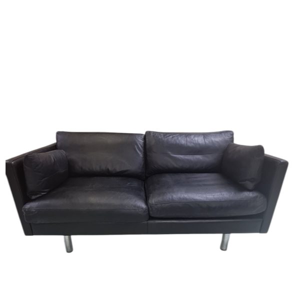 2 Personers sofa | Dansk design | Sort læder & stålben