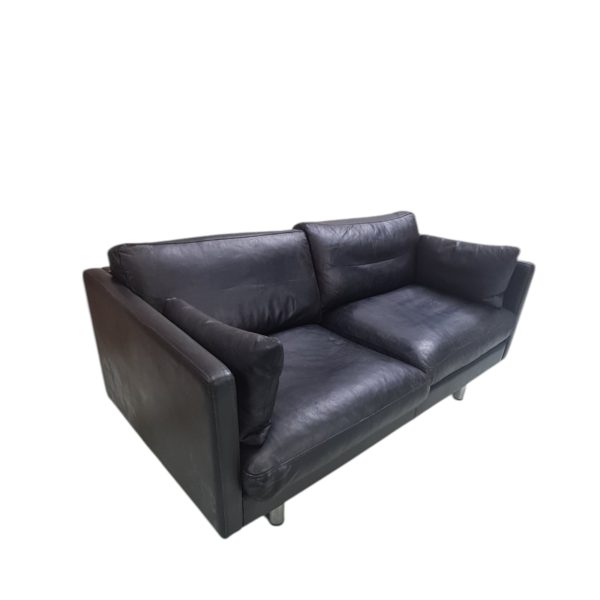 2 Personers sofa | Dansk design | Sort læder & stålben