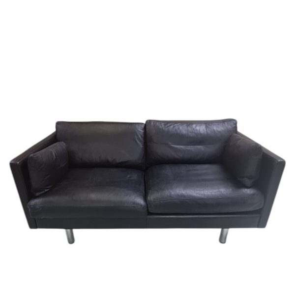 2 Personers sofa | Dansk design | Sort læder & stålben