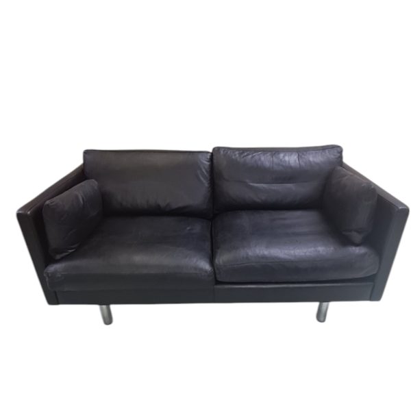 2 Personers sofa | Dansk design | Sort læder & stålben