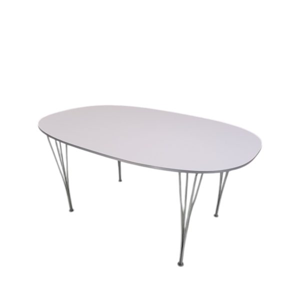 Super Ellipse spisebord | Piet Hein & Bruno Mathsson | Fritz Hansen | Hvid laminat og stålben