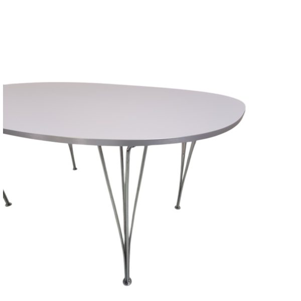 Super Ellipse spisebord | Piet Hein & Bruno Mathsson | Fritz Hansen | Hvid laminat og stålben