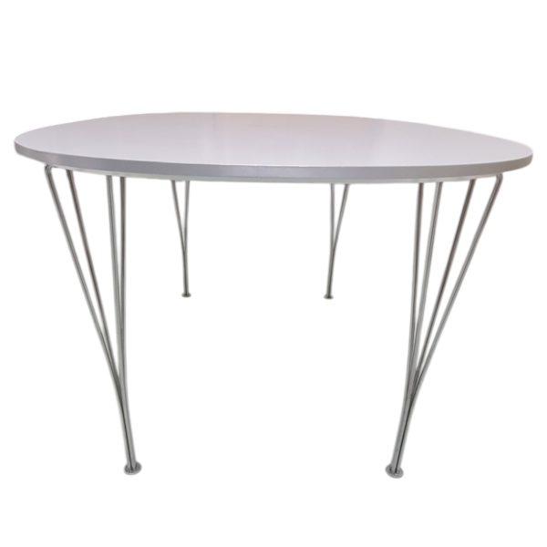 Super Ellipse spisebord | Piet Hein & Bruno Mathsson | Fritz Hansen | Hvid laminat og stålben
