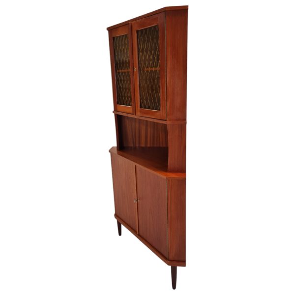Hjørneskab med 2 låger og 2 glaslåger | Dansk design | Teak