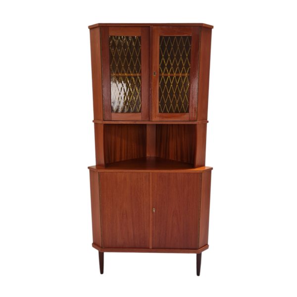 Hjørneskab med 2 låger og 2 glaslåger | Dansk design | Teak