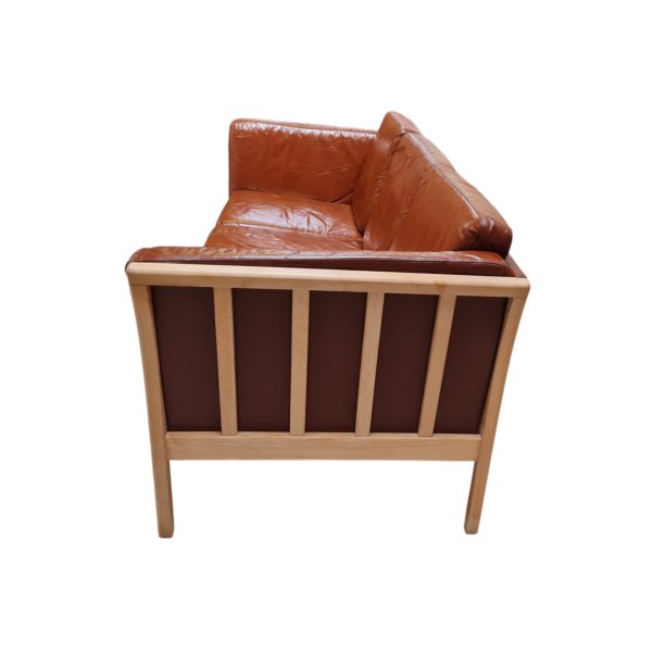 3 Personers tremmesofa | Dansk design | Bøg & rødbrunt læder