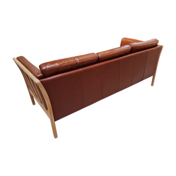 3 Personers tremmesofa | Dansk design | Bøg & rødbrunt læder