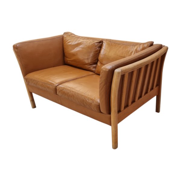 2 Personers tremmesofa | Dansk design |  Eg & Nougatfarvet læder