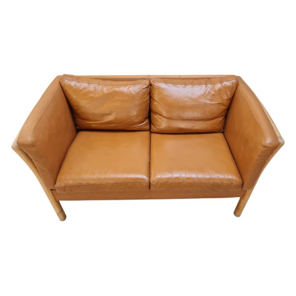2 Personers tremmesofa | Dansk design |  Eg & Nougatfarvet læder