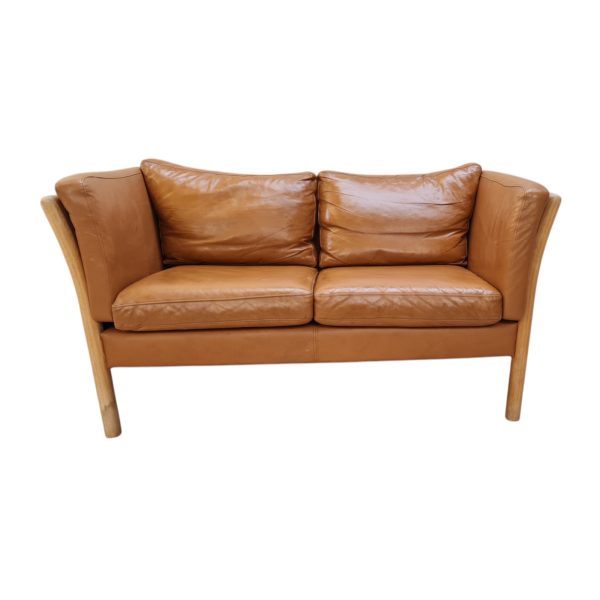 2 Personers tremmesofa | Dansk design |  Eg & Nougatfarvet læder