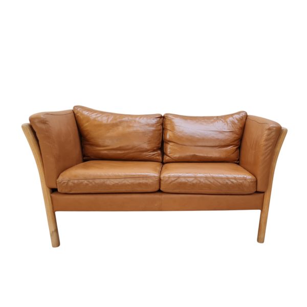 2 Personers tremmesofa | Dansk design |  Eg & Nougatfarvet læder