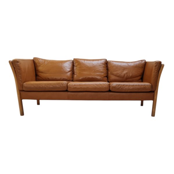 3 Personers sofa | Dansk design | Eg & nougatfarvet læder
