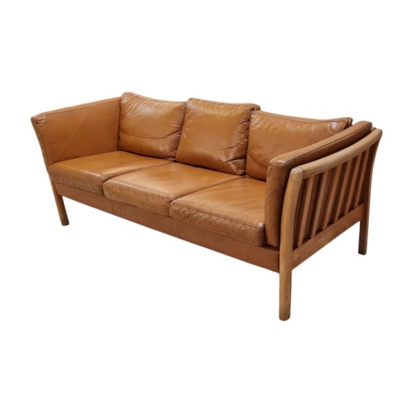 3 Personers sofa | Dansk design | Eg & nougatfarvet læder