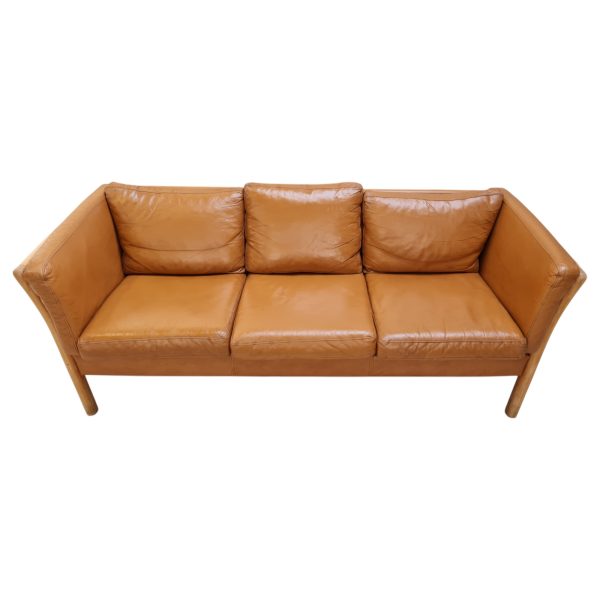 3 Personers sofa | Dansk design | Eg & nougatfarvet læder
