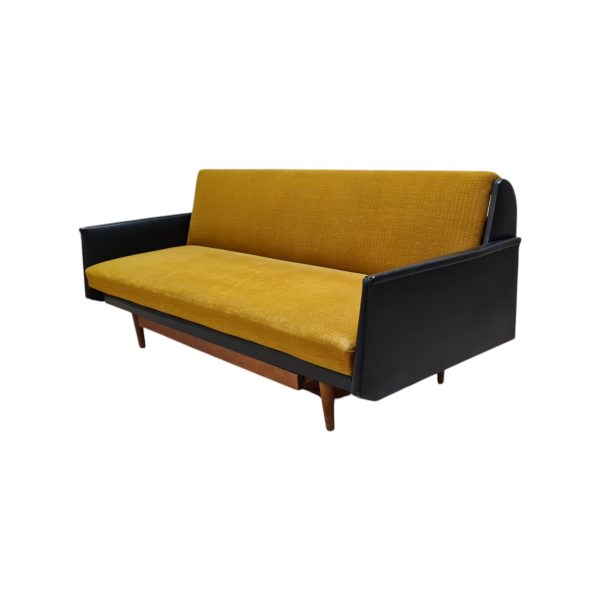 Daybed med underliggende skuffe | Dansk design | Udført i uld og sort kunstlæder