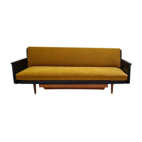 Daybed med underliggende skuffe | Dansk design | Udført i uld og sort kunstlæder