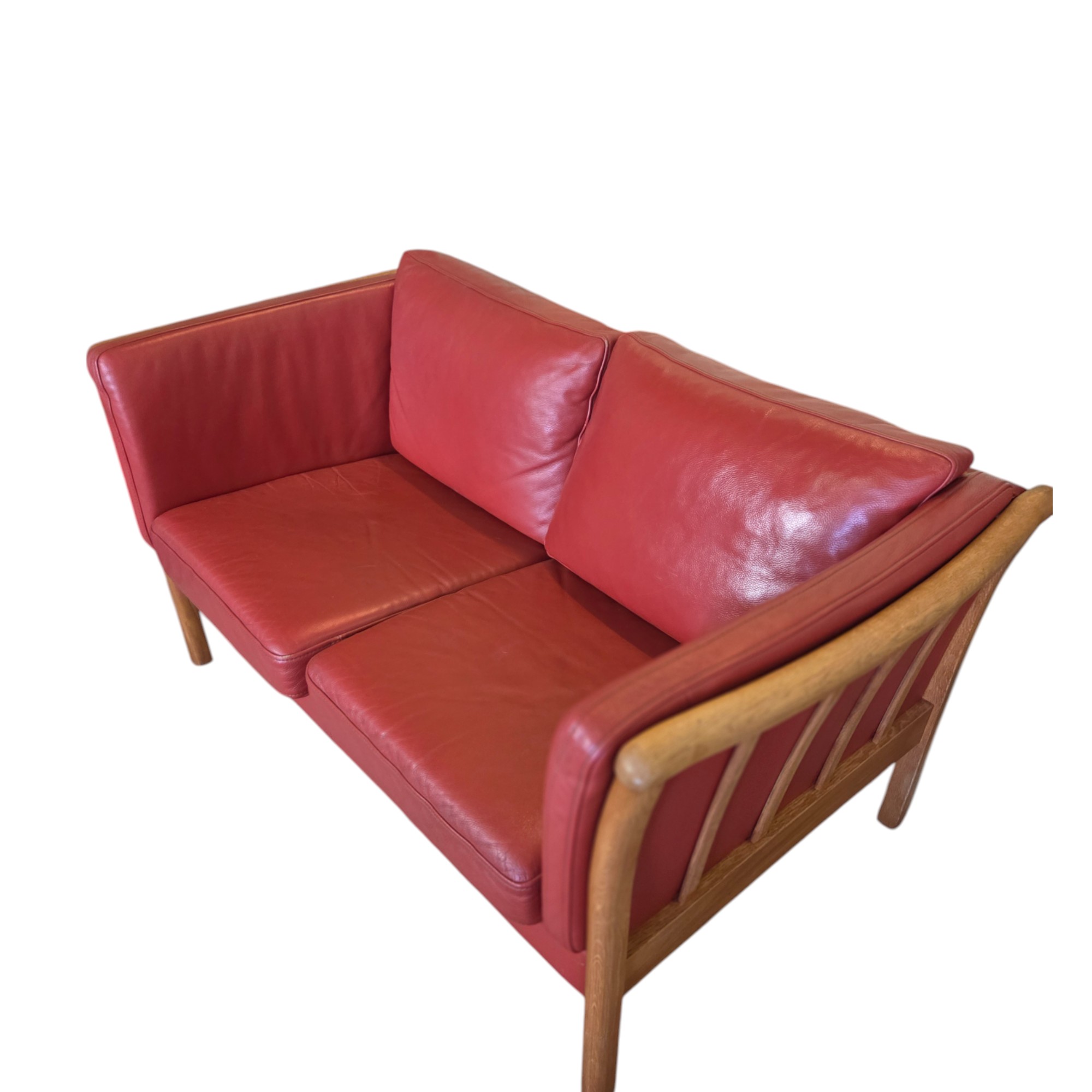 2 Personers tremmesofa | Dansk design | Eg & rødt læder