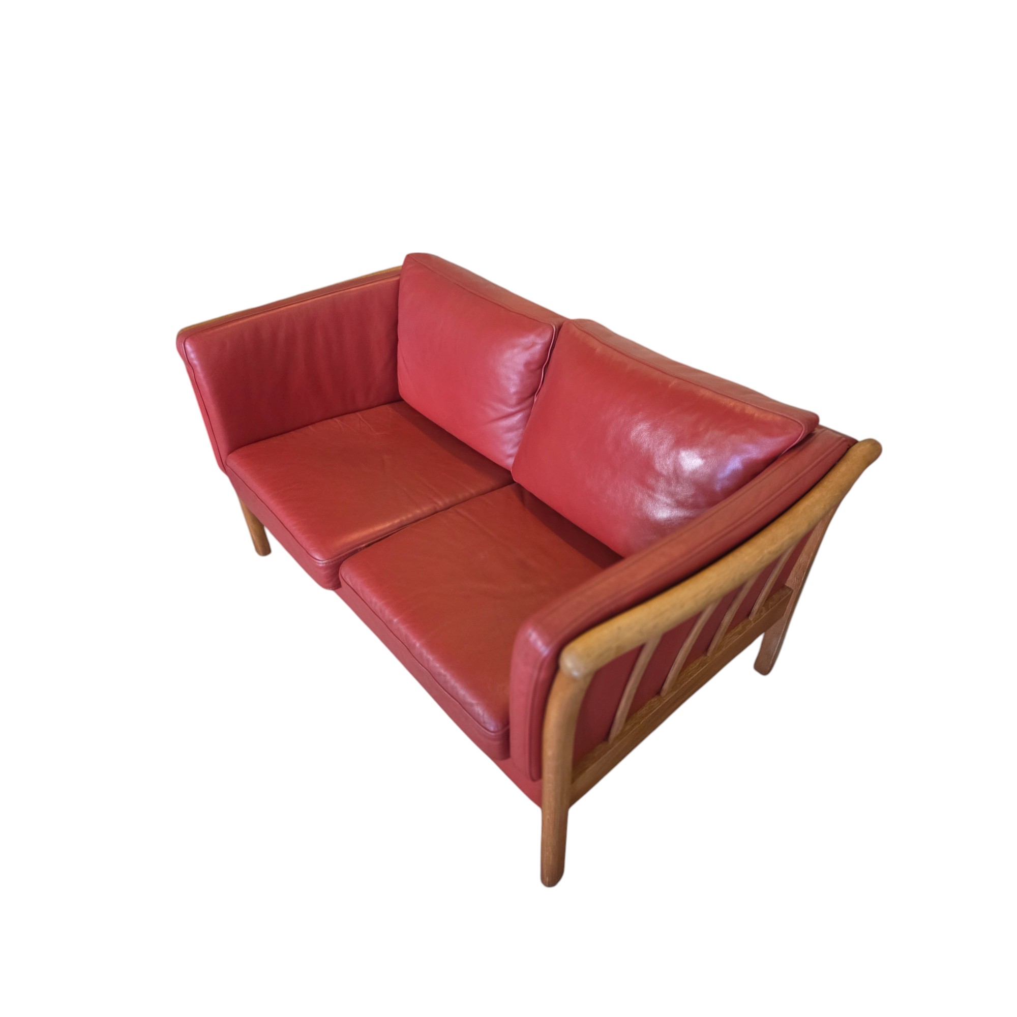 2 Personers tremmesofa | Dansk design | Eg & rødt læder