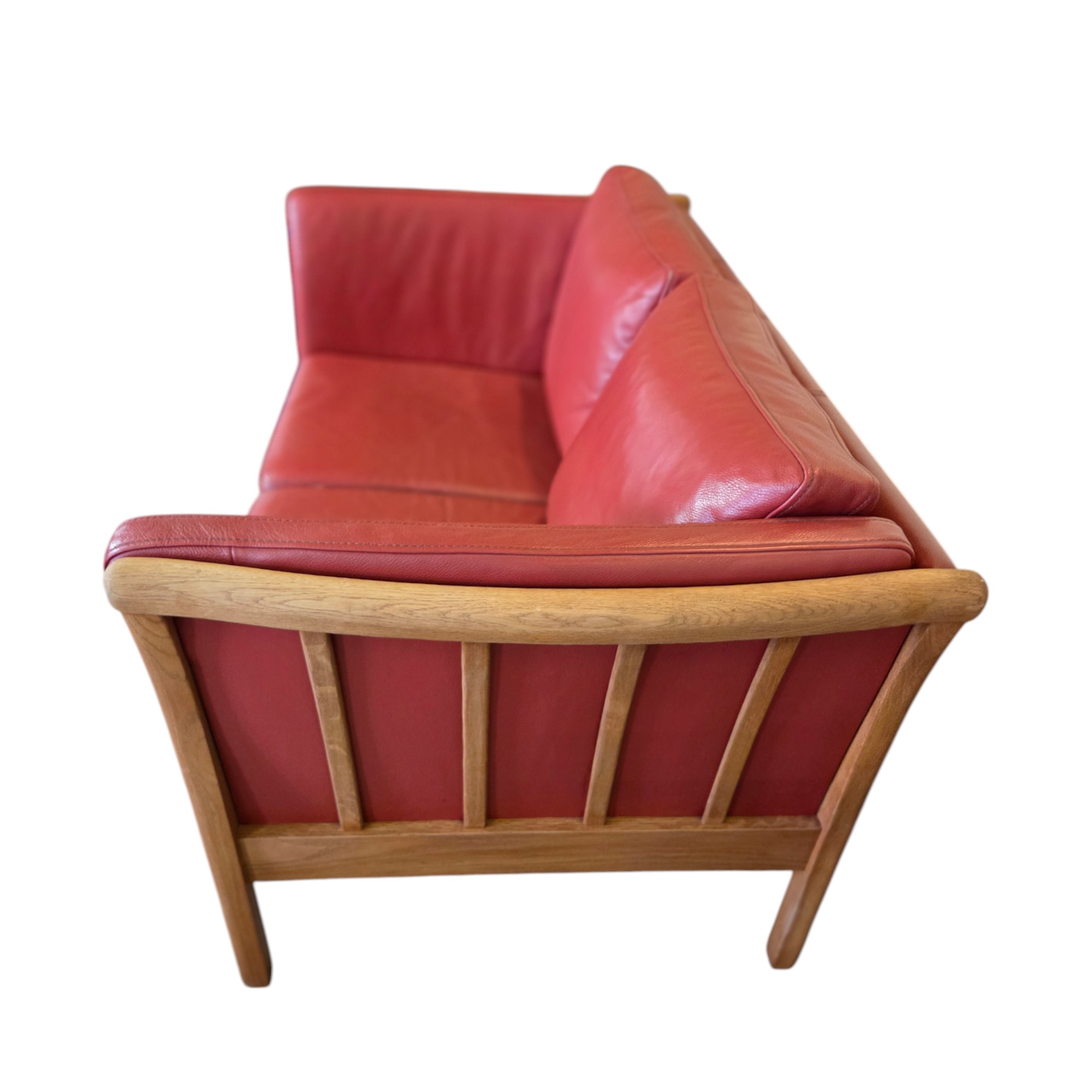 2 Personers tremmesofa | Dansk design | Eg & rødt læder