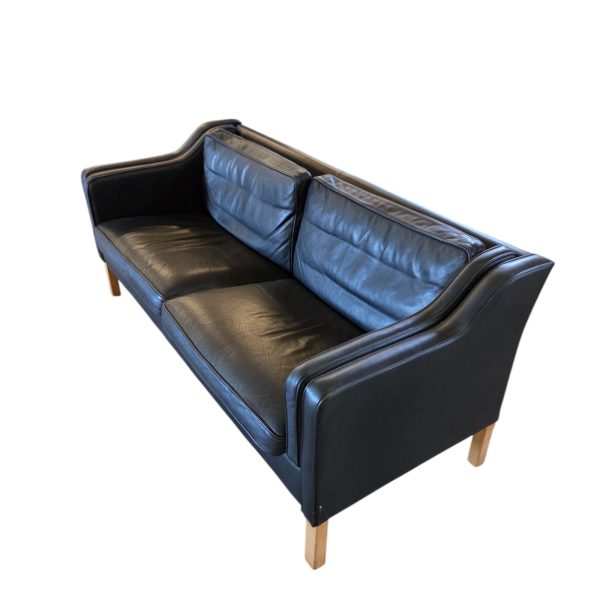 2 Personers sofa | Dansk design | Sort læder & Bøg