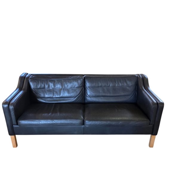 2 Personers sofa | Dansk design | Sort læder & Bøg