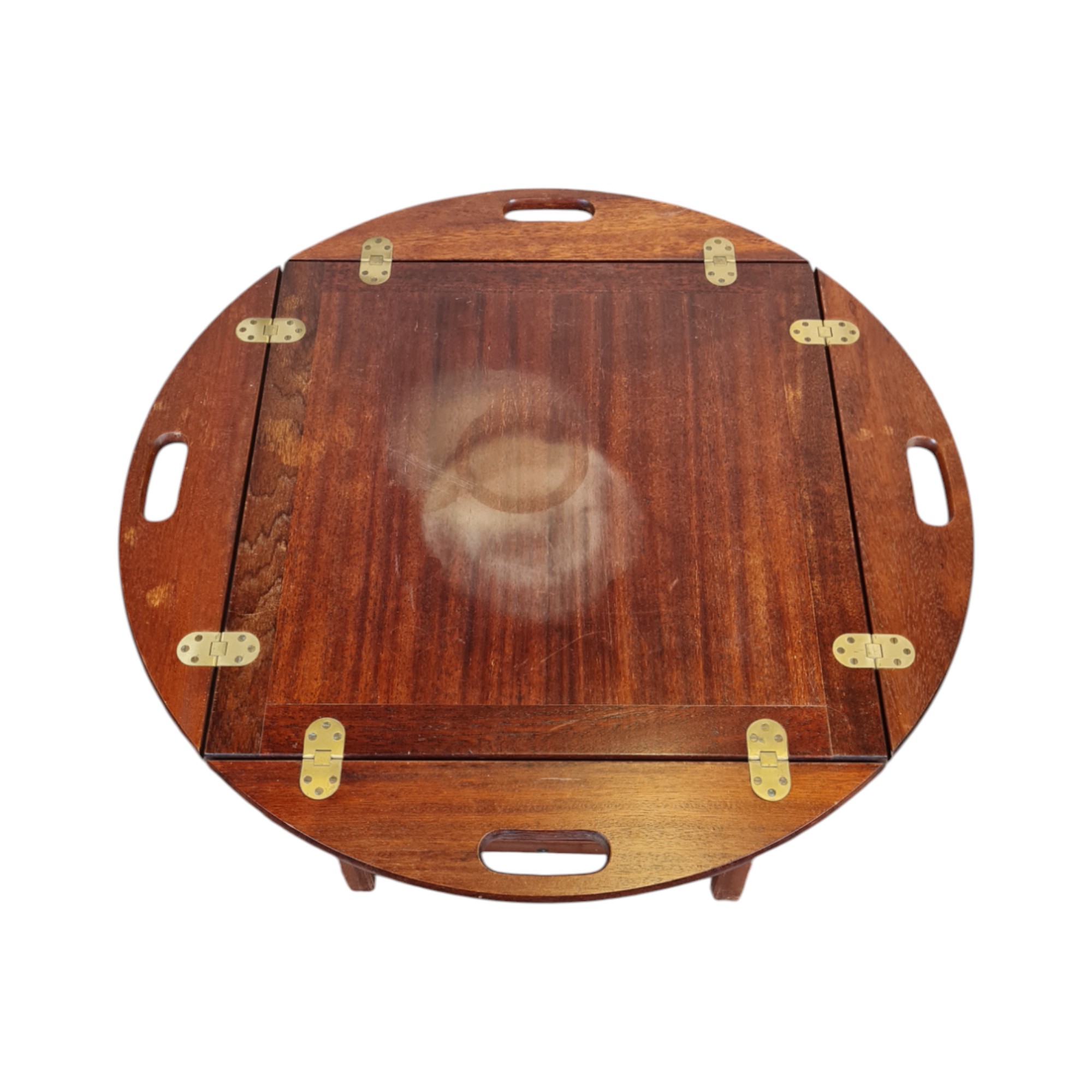 Rundt Butlers Tray bakkebord | Ukendt design | Mahogni og messing