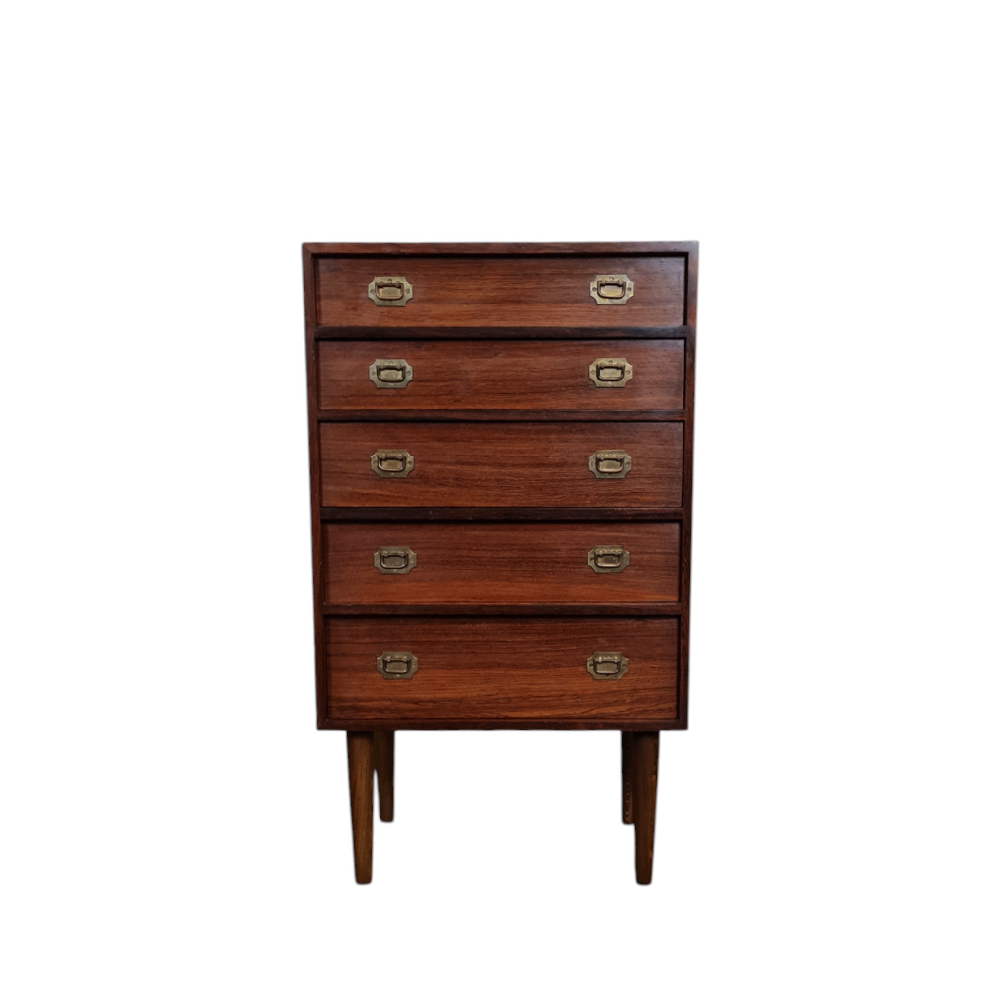 Lille kommode med 5 skuffer og messinggreb | Henning Korch | Silkeborg møbelfabrik | Palisander