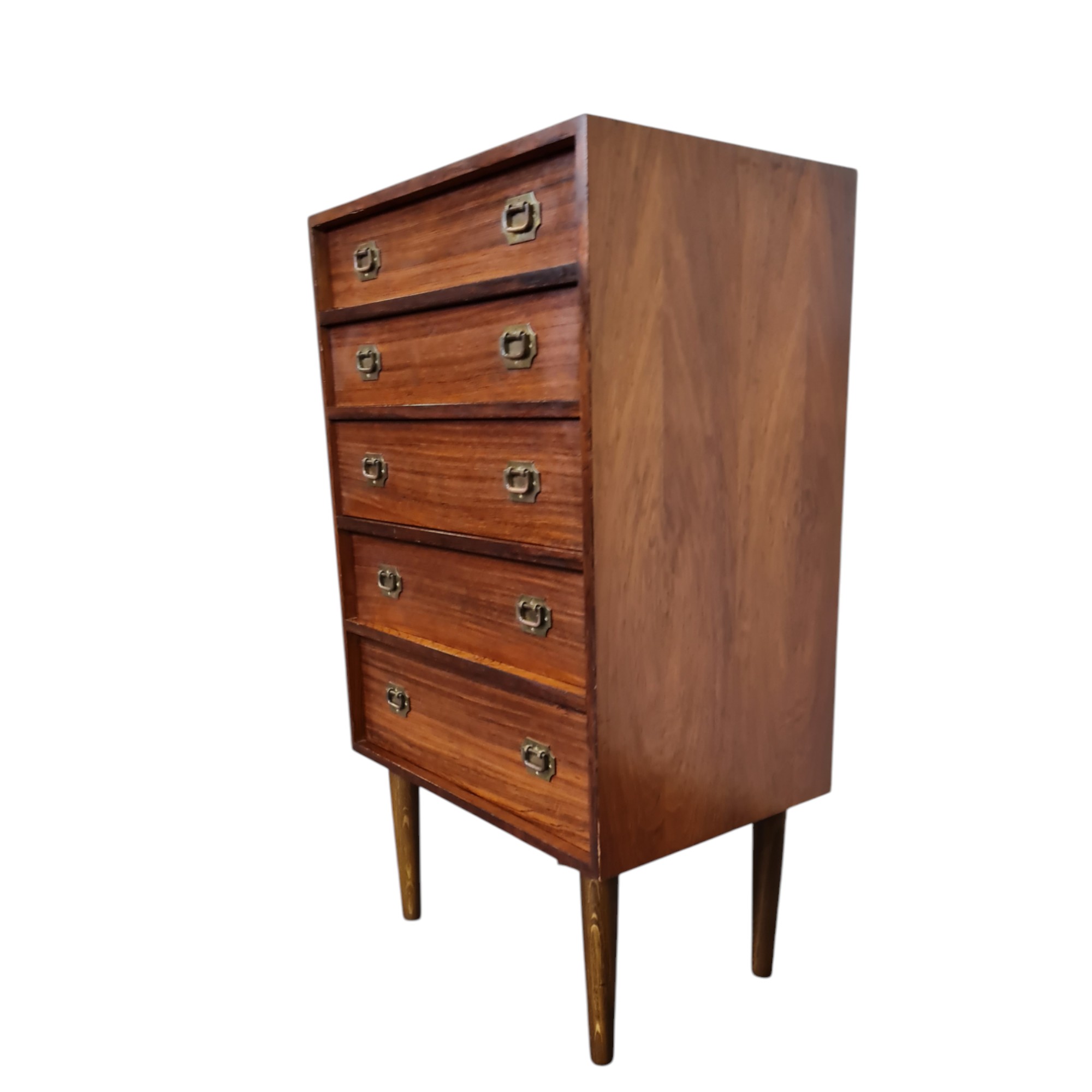 Lille kommode med 5 skuffer og messinggreb | Henning Korch | Silkeborg møbelfabrik | Palisander