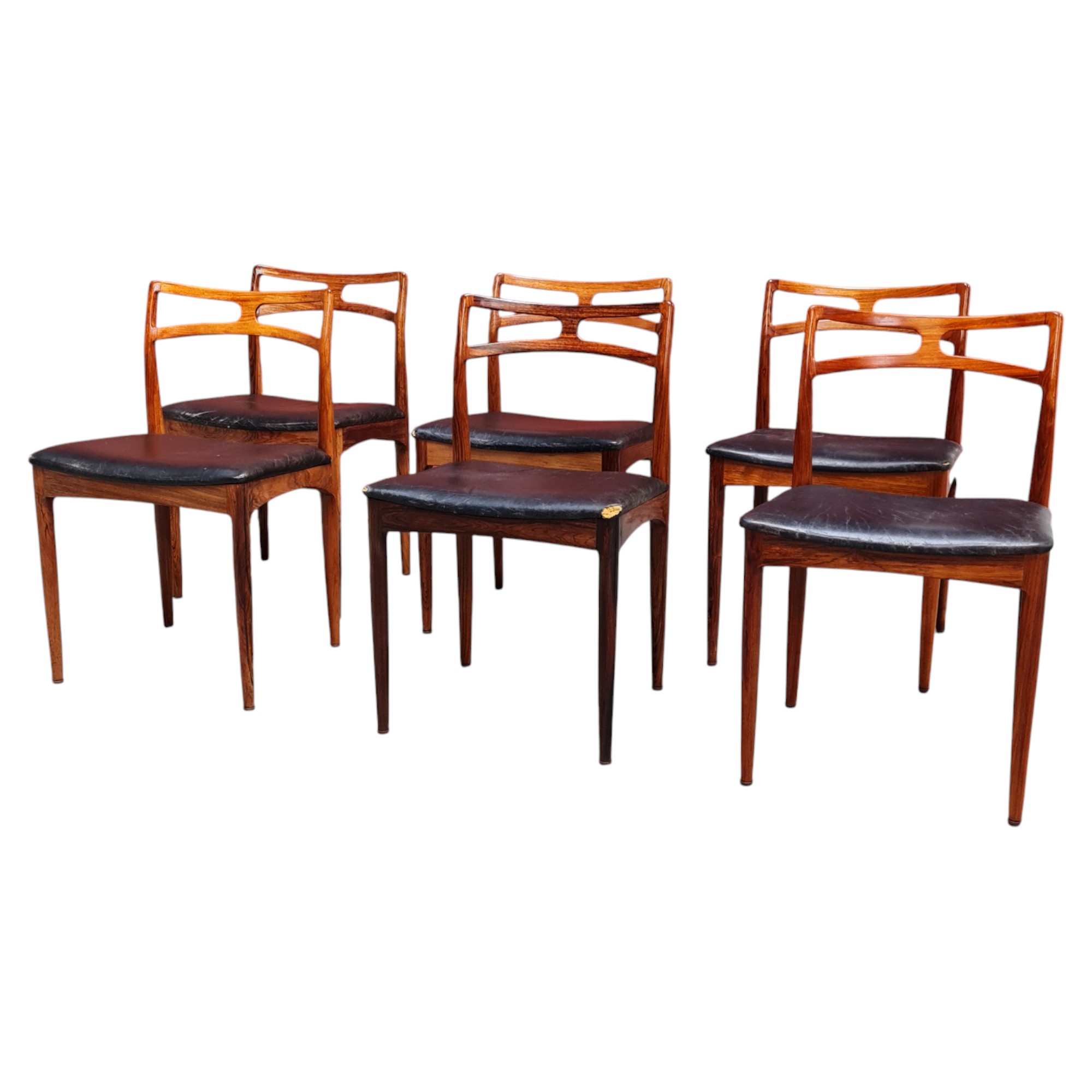 6 Spisebordsstol model 94 | Johannes Andersen | Christian Linnebergs Møbelfabrik | Palisander og sort læder