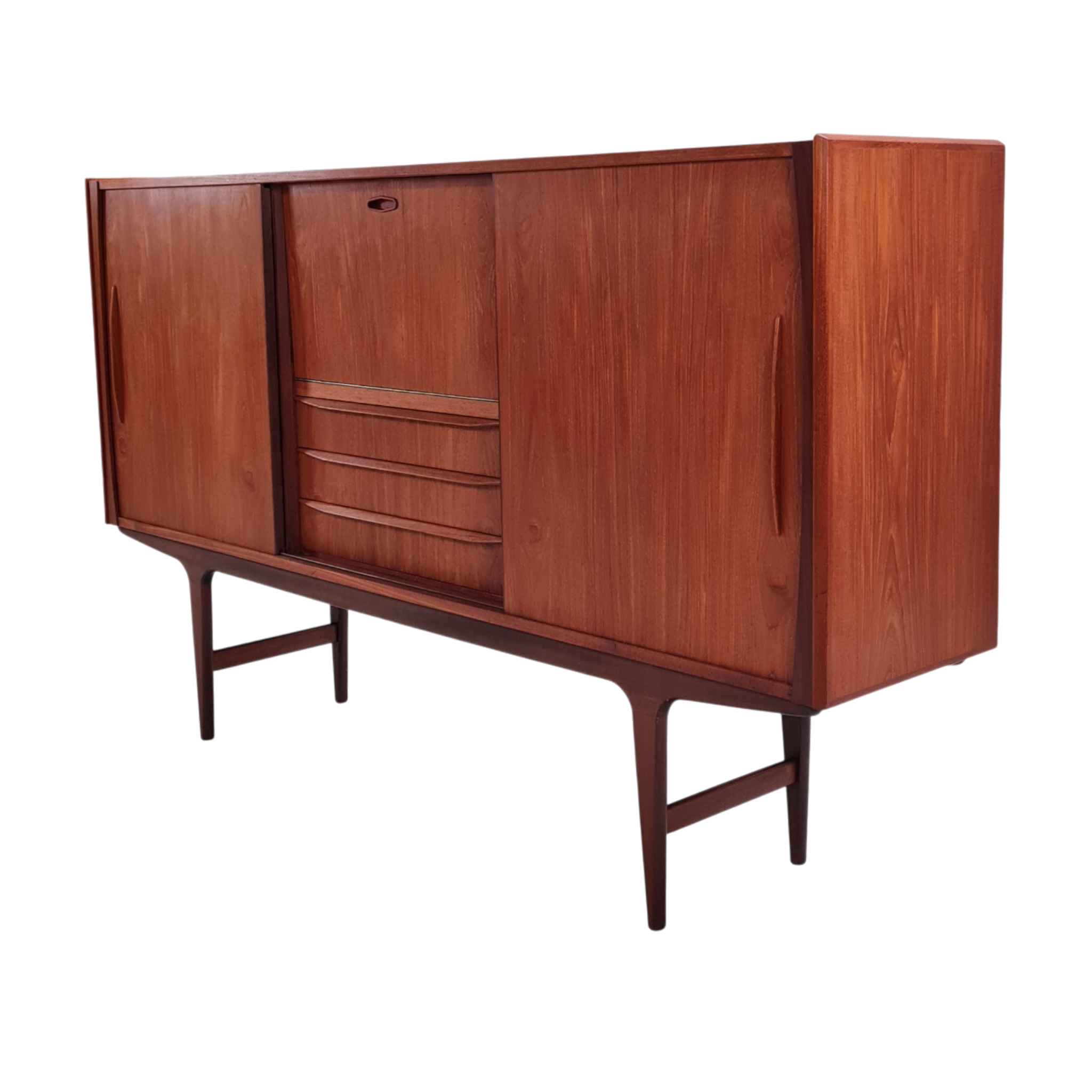 Skænk med to skydelåger tre skuffer samt barskab | Dansk design | Teak