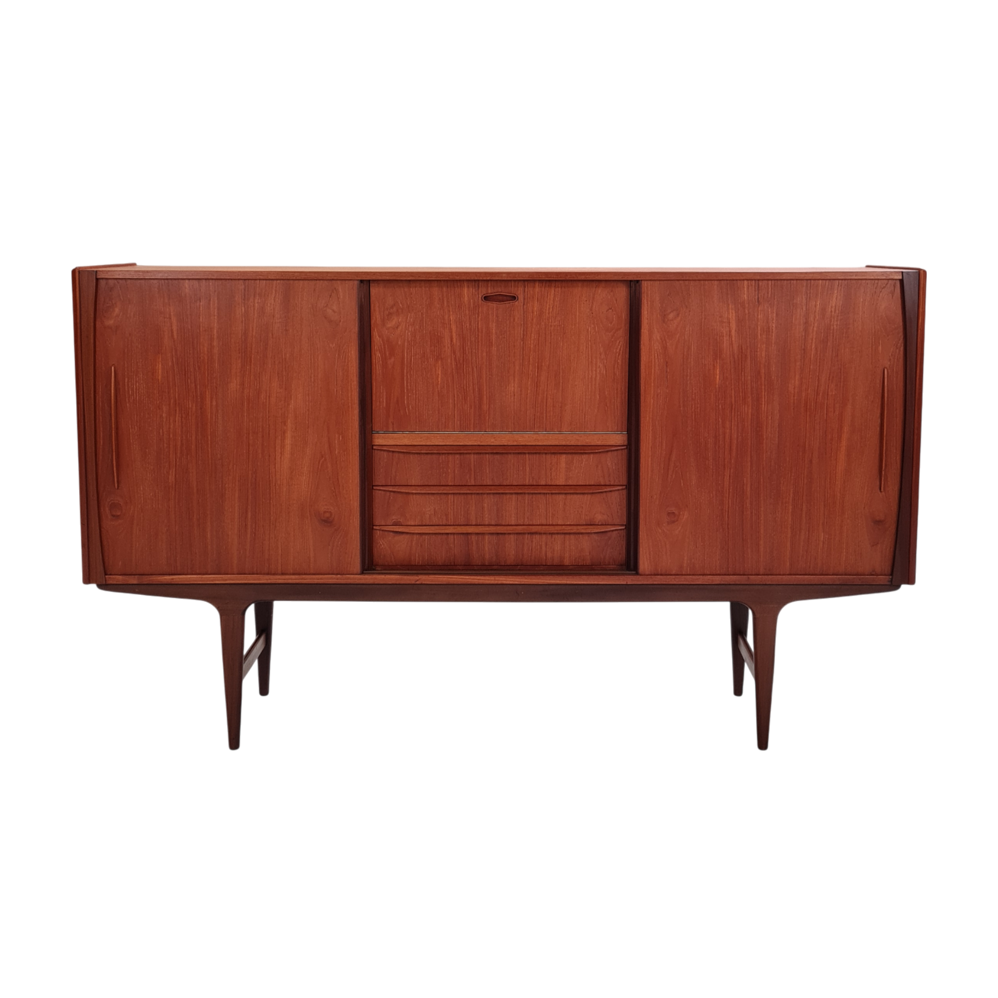 Skænk med to skydelåger tre skuffer samt barskab | Dansk design | Teak