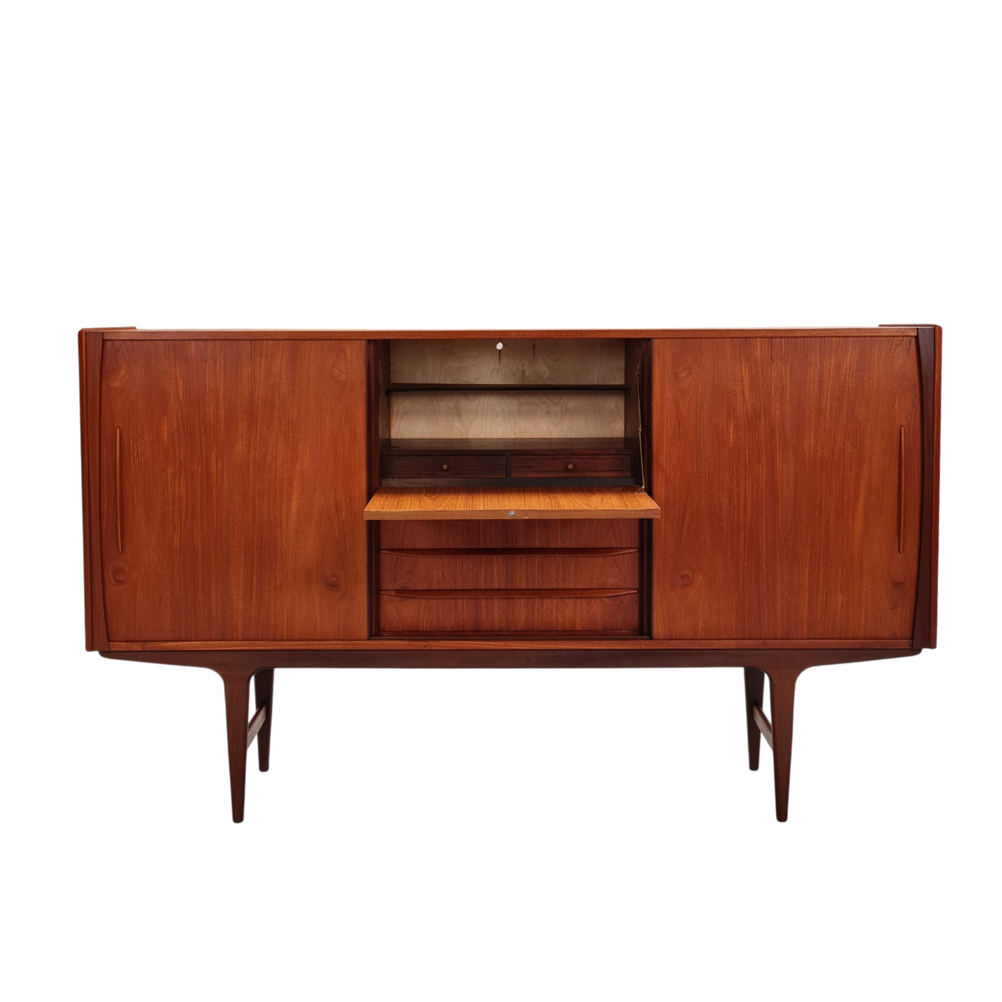 Skænk med to skydelåger tre skuffer samt barskab | Dansk design | Teak