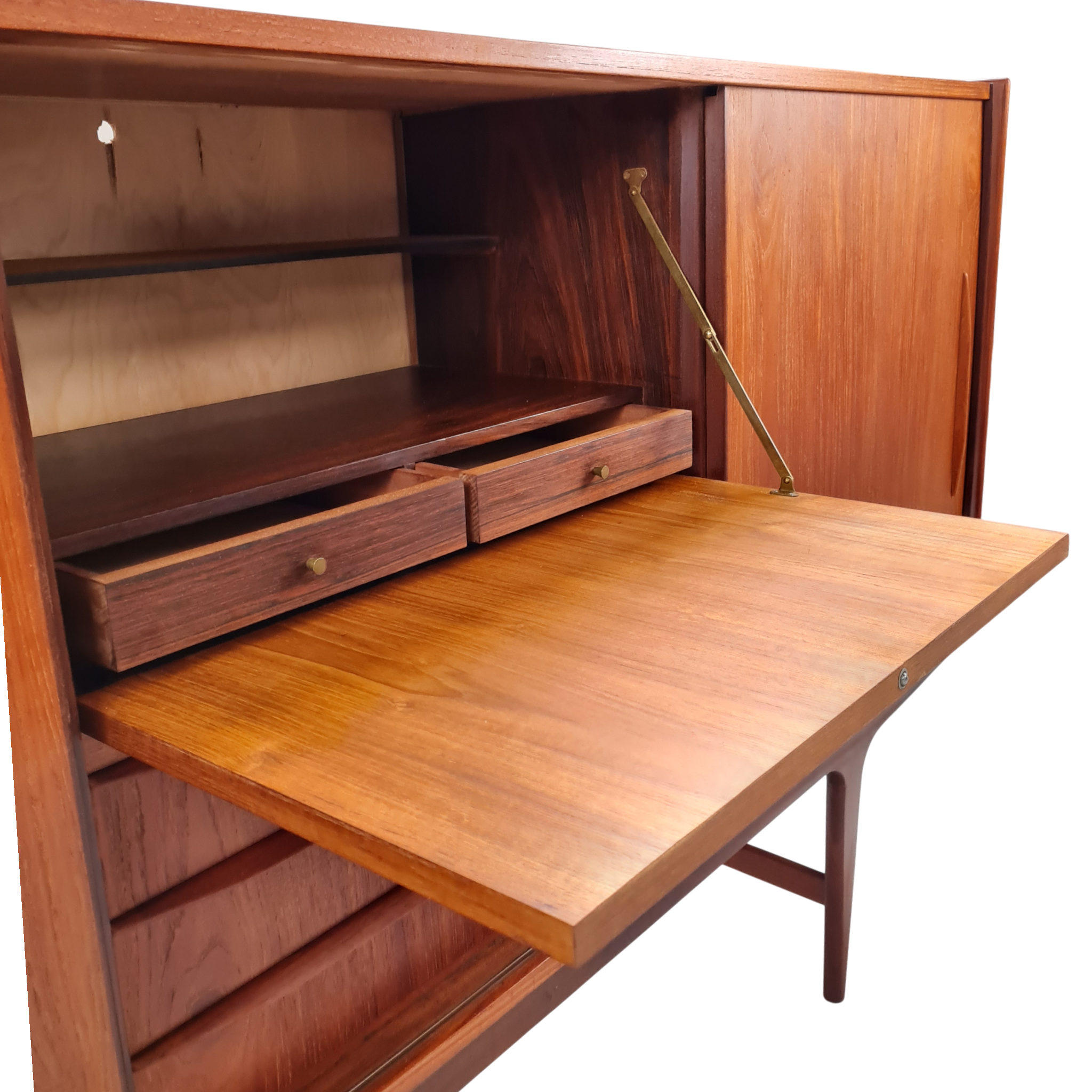 Skænk med to skydelåger tre skuffer samt barskab | Dansk design | Teak