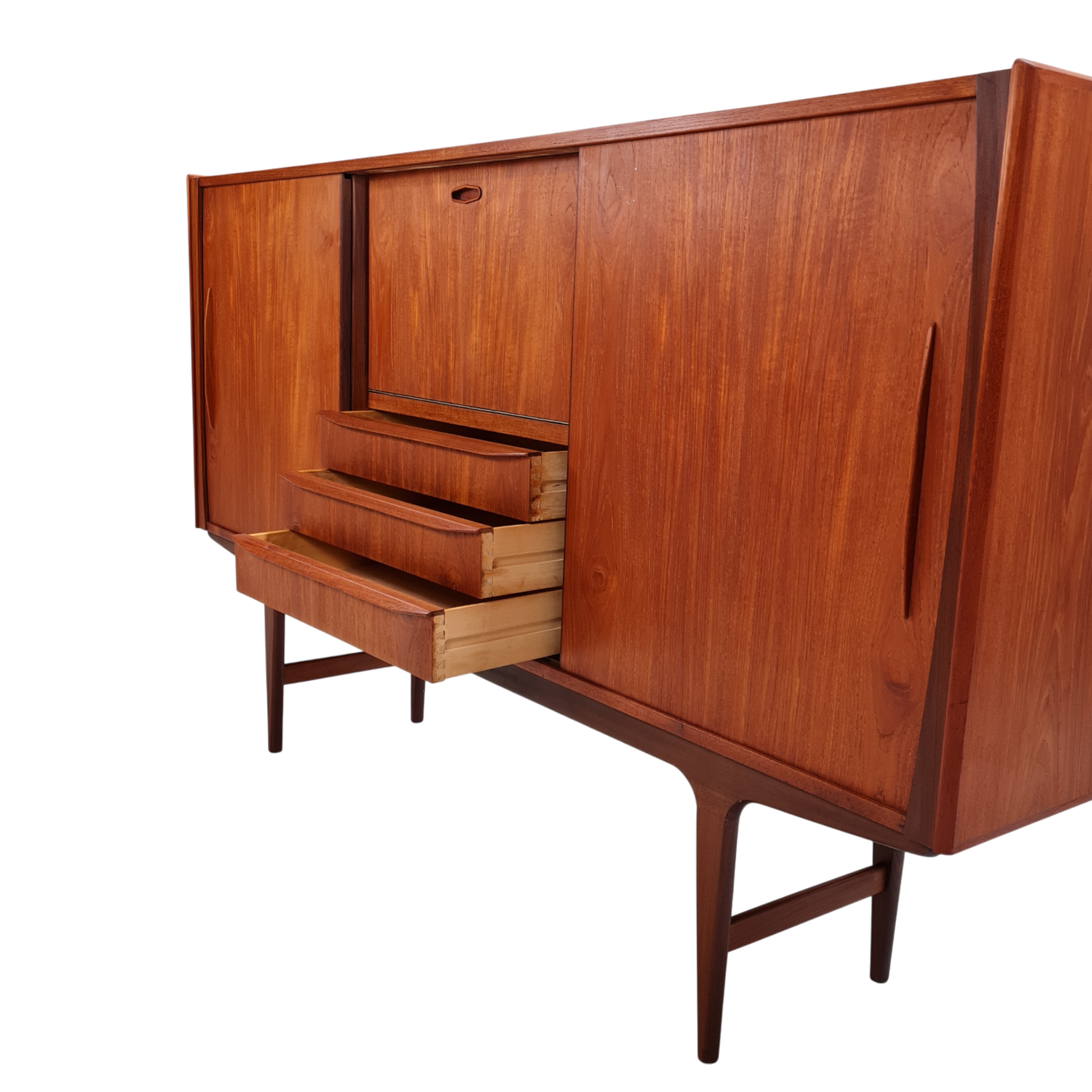 Skænk med to skydelåger tre skuffer samt barskab | Dansk design | Teak